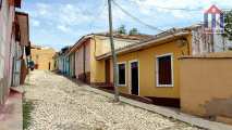 The Calle Madia Luna street in the center of the old town in Trinidad Cuba