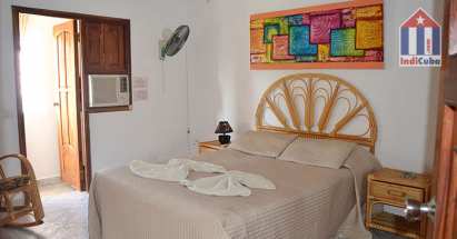 Th bedroom has a double bed